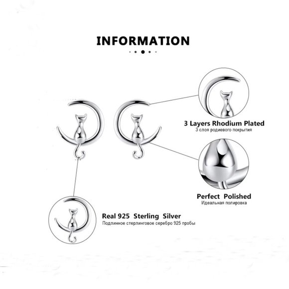 925 Silver Cat On The Moon Earrings - Picture 8 of 16